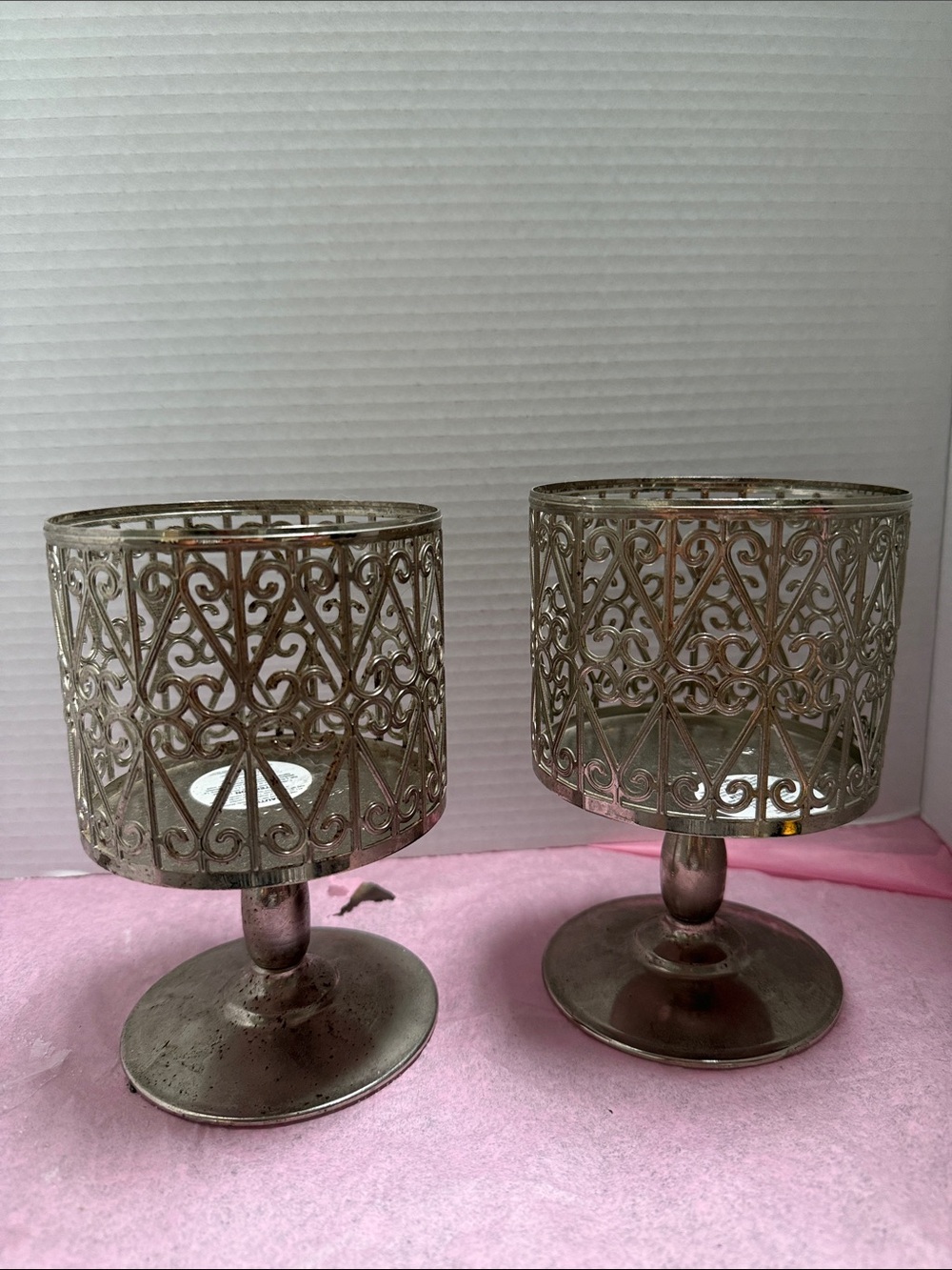 Bath and Body Works Candle Holders - Pair, Silver colored tarnished